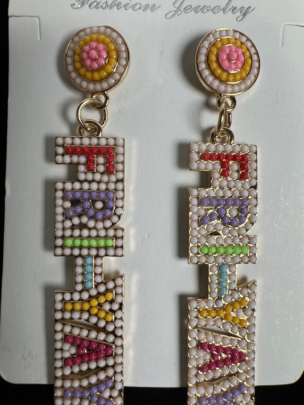 FRI-YAY Fashion Beaded Letter Post Drop Earrings NEW